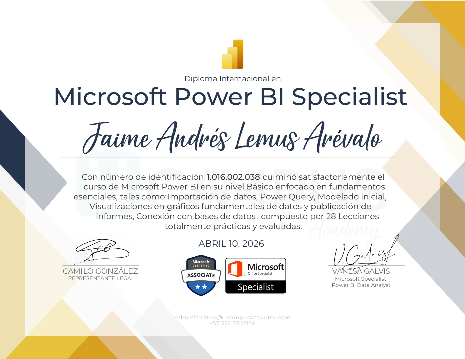 Modelo de constancia internacional de Power BI