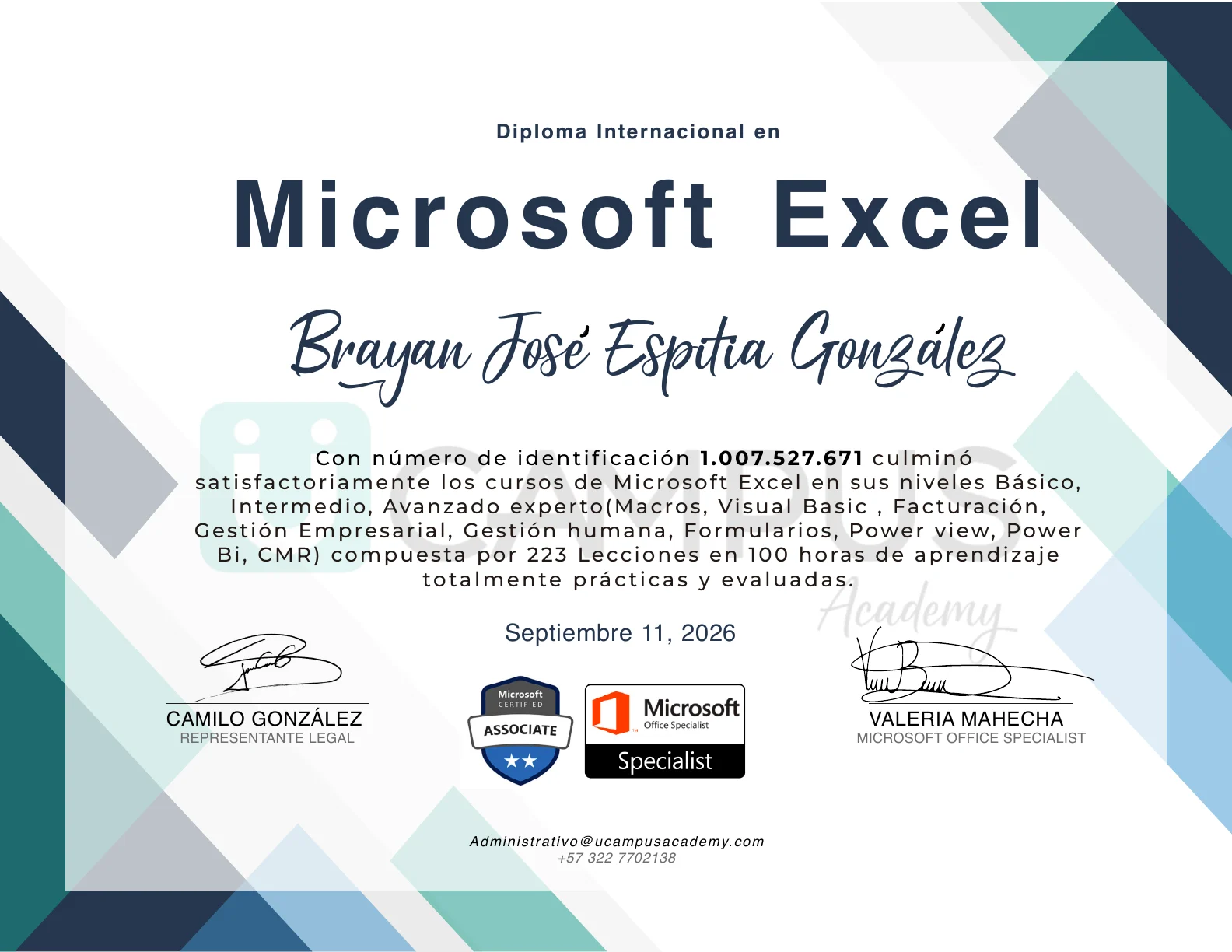 Constancia de Brayan José Espitia González