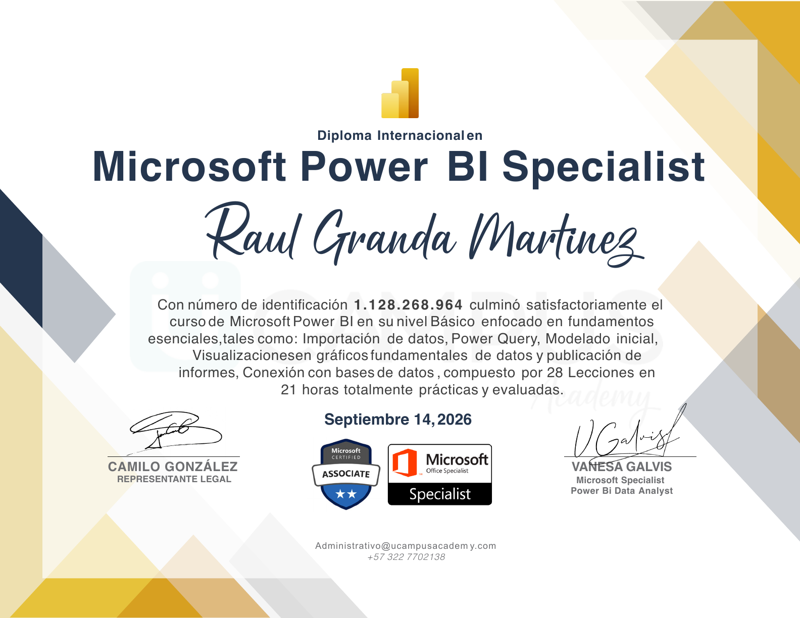 Constancia de Raul Granda Martinez